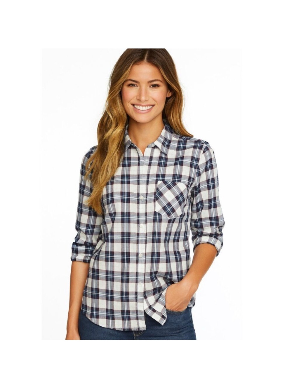 UNTUCKit Navy and White Plaid Button-Down Shirt